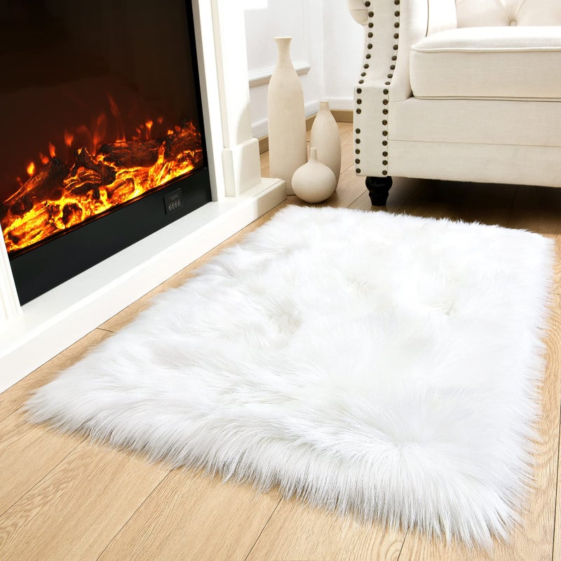 Noahas White Faux Fur Rug,Luxury Fluffy Rugs for Bedroom,2 x 4 Feet Washable Area Rugs,Sheepskin Bedroom Rug,Furry Carpet Small Shag Rug,Soft Throw Rugs for Living Room Decor - Image 1